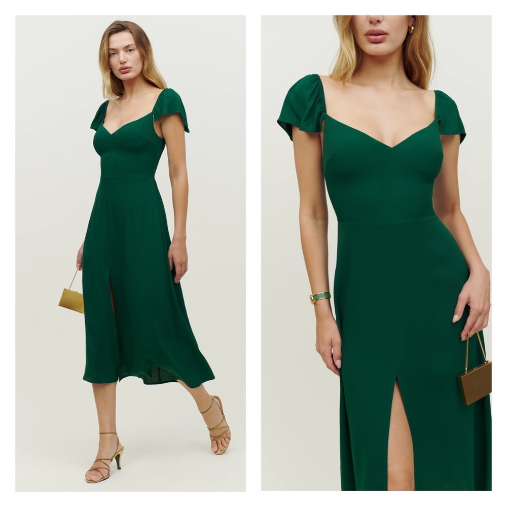 Reformation Baxley Midi Dress Emerald Dark Green Size 2